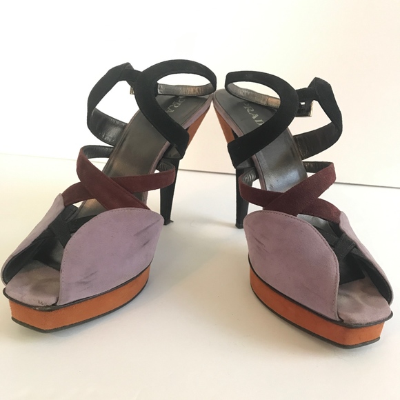 Prada Suede Platform Heels Sandals 40 Strappy Shoe - Picture 3 of 8